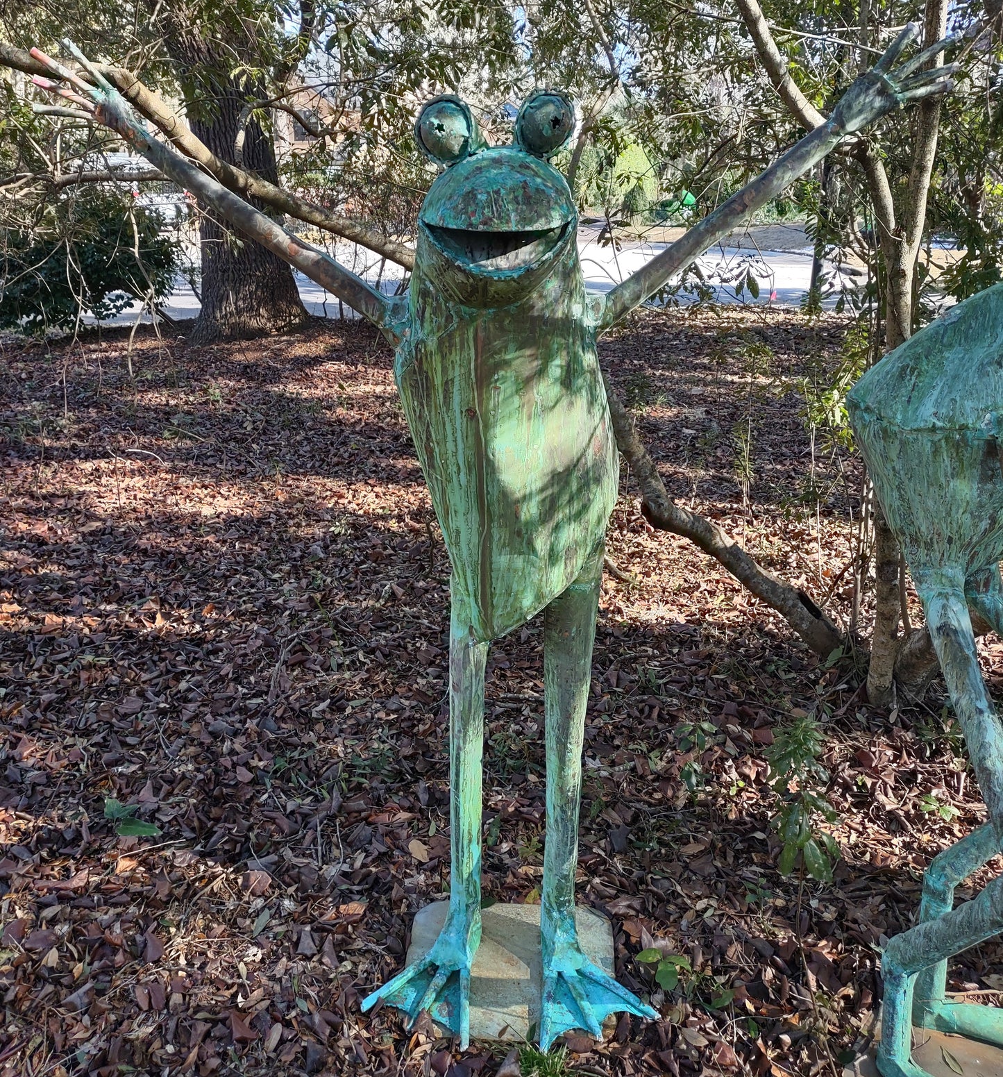 Standing Hurrah Frog adult human-sized sculpture by Beau smith