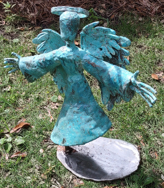 Angel made of copper, bronze and stainless steel