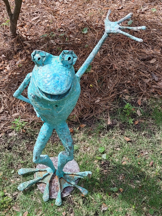 Bronze handmade standing frog sculpture