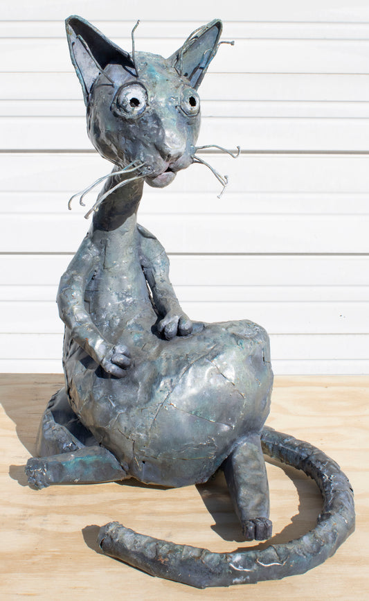 Grey copper Cat sculpture by Beau Smith