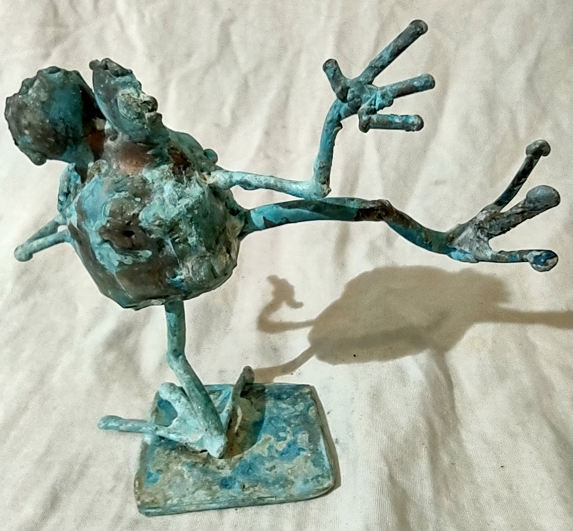 dancing copper frog, leg extended #1