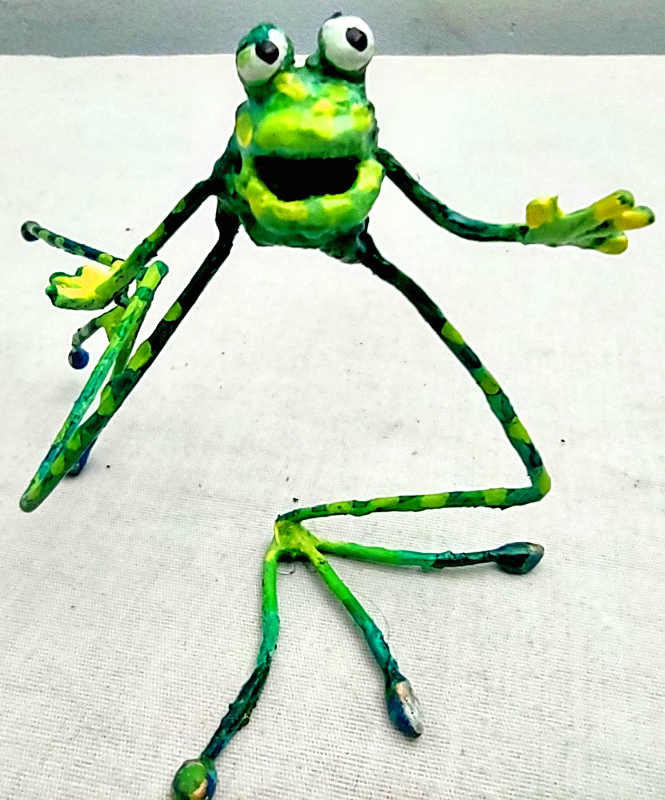 tiny steel painted frog running home #1