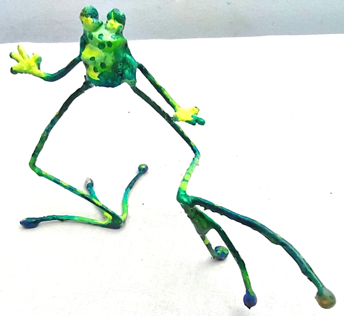 tiny steel painted frog running home #1