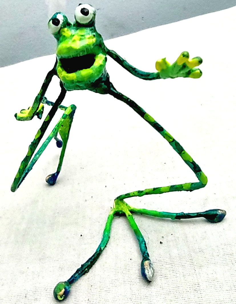 tiny steel painted frog running home #1