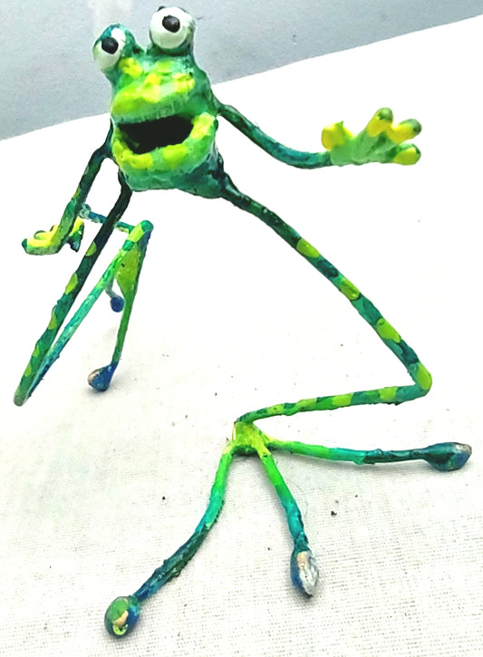 tiny steel painted frog running home #1